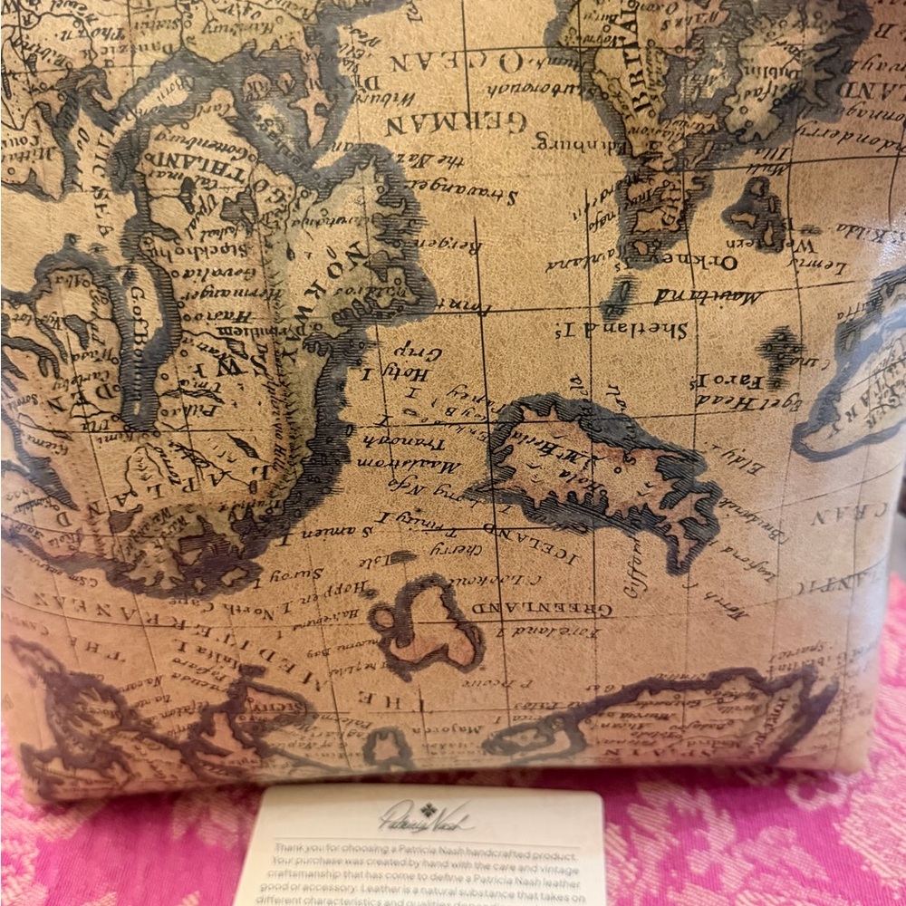 SOLD.Patricia Nash Tan Map Print Clutch. SOLD